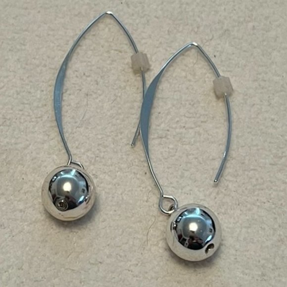 New York & Company - Silver 2 Inch Drop Earrings with Silver Ball - Picture 1 of 1